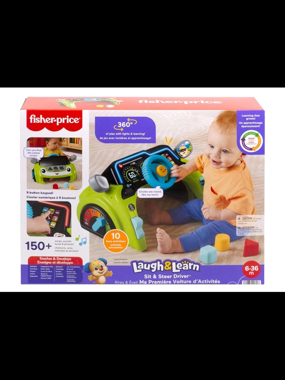 Fisher-Price Laugh & Learn Sit & Steer Driver Toy - Green, Blue, Yellow